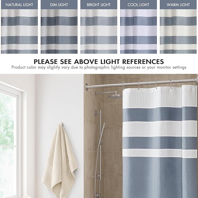 Madison Park Shower Curtain Spa Waffle Weave Stall Shower Curtain for Bathroom 3M Scotchgard Moisture Management, Spa Quality Modern Shower Curtains for Bathroom, Stall: 36x72'' Indigo Blue