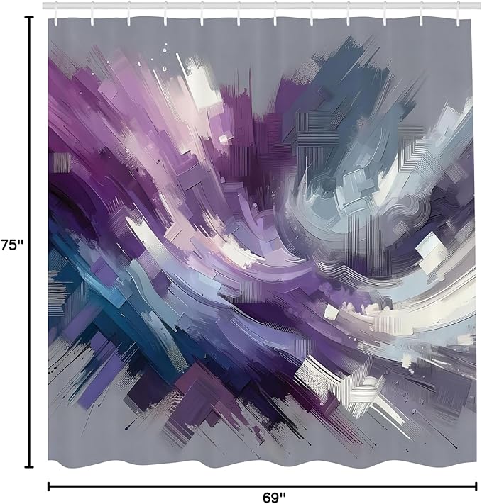 Ambesonne Purple Shower Curtain, Contemporary Art of Asymmetric Design Brushstrokes on Grey Back, Cloth Fabric Bathroom Decor Set with Hooks, 69" W x 75" L, Dark Indigo and Slate Blue