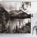 Ambesonne National Parks Shower Curtain, Alpine Area Province Waterfront Recreation Relaxation Getaway Design, Cloth Fabric Bathroom Decor Set with Hooks, 69" W x 75" L, White Black