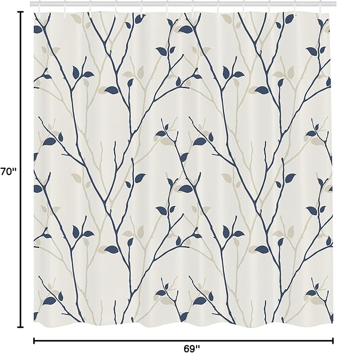 Ambesonne Leaf Shower Curtain, Branches in The Fall Trees Stem Twig Last Few Leafage Minimalistic Design Art, Cloth Fabric Bathroom Decor Set with Hooks, 69" W x 70" L, Azure Blue