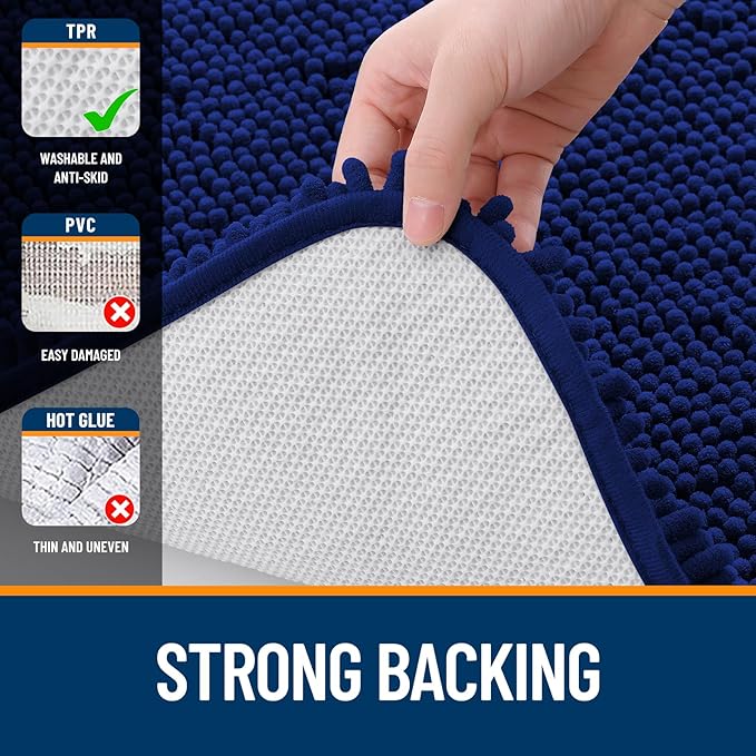 OLANLY Large Bathroom Rugs 40x32, Extra Soft Absorbent Chenille Bath Rugs, Rubber Backing Quick Dry, Machine Washable Bath Mats for Bathroom Floor, Tub and Shower, Home Decor Accessories, Navy