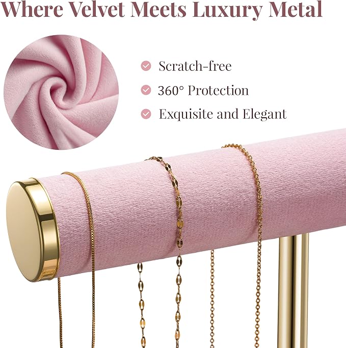 Jewelry Organizer Stand Display, 3 Tier Velvet Bracelet Holder, Pink | Jewelry Organizers and Storage | Jewelry Tree | Jewelry Towers for Necklaces, Bracelets, Earrings, Rings