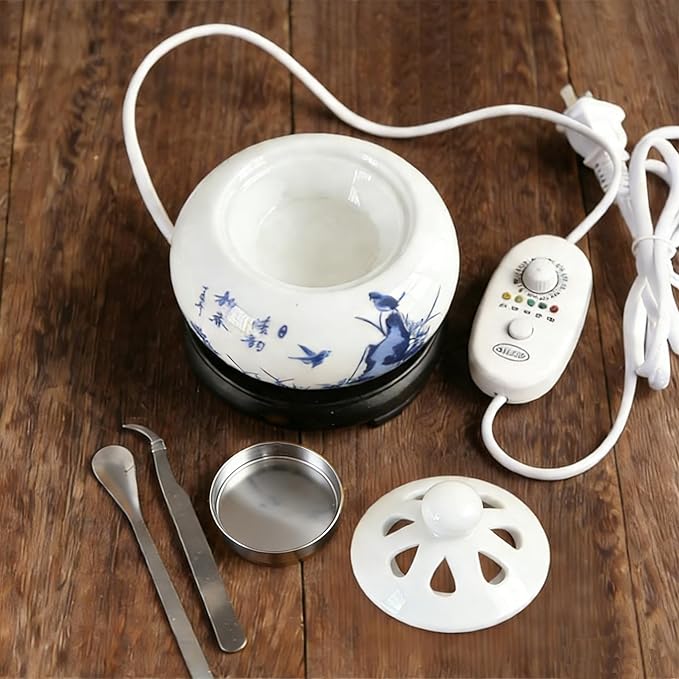 Electric Resin Burner with Timer, Ceramic Electric Incense Burner, Burner Censer 110V for Home Porch, Patio, Garden, Office, Yoga, Living Room, Meditation Room (White)