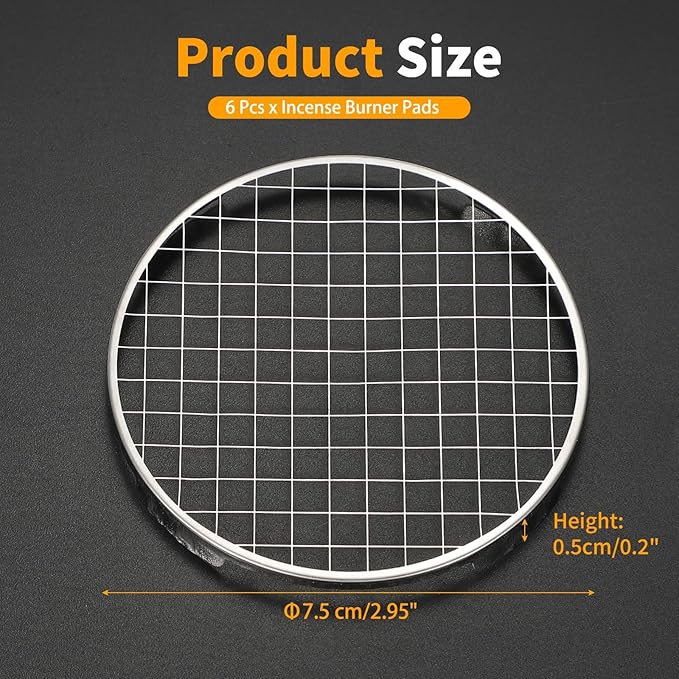 PATIKIL 6Pcs Incense Burner Pads, 7.5cm Stainless Steel Web Shape Burner Mesh Screen Use for Yoga Spa Room Home Office