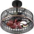 Industrial Caged Ceiling Fans with Lights, Small Black Ceiling Fan with Light And Remote, Farmhouse Ceiling Fan Light for Living Room, Bedroom, Kitchen