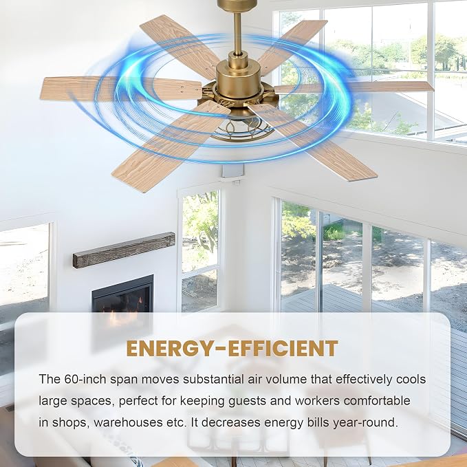 Dawn Whisper 60 Inch Ceiling Fans with Lights White and Gold Farmhouse Ceiling Fan for Bedroom Living Room Quiet and Reversible DC Motor Caged Chandelier Fan