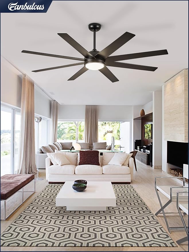 Fanbulous Ceiling Fan with Light, 72 inch Large Black Ceiling Fan with Light and Remote, Indoor/Outdoor use for Living Room Patio, 6 Speeds, Reversible Quiet DC Motor, 3 CCT, 8 Blades