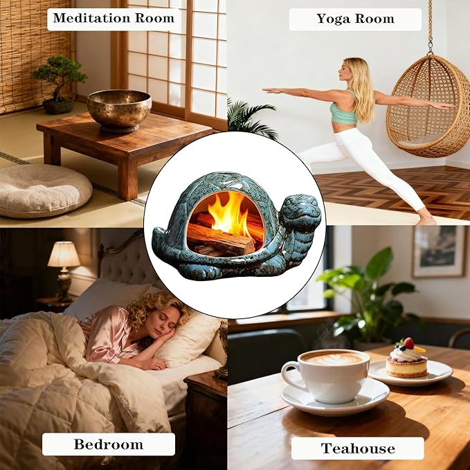 Ceramic Turtle Mini Chiminea- Multifunctional Incense Holder for Sage, Cone Incense, Copal & Small Candle | Aromatherapy Gift for Meditation, Yoga, Zen Spaces | Indoor Use, Hamster Nest Decor (Blue)