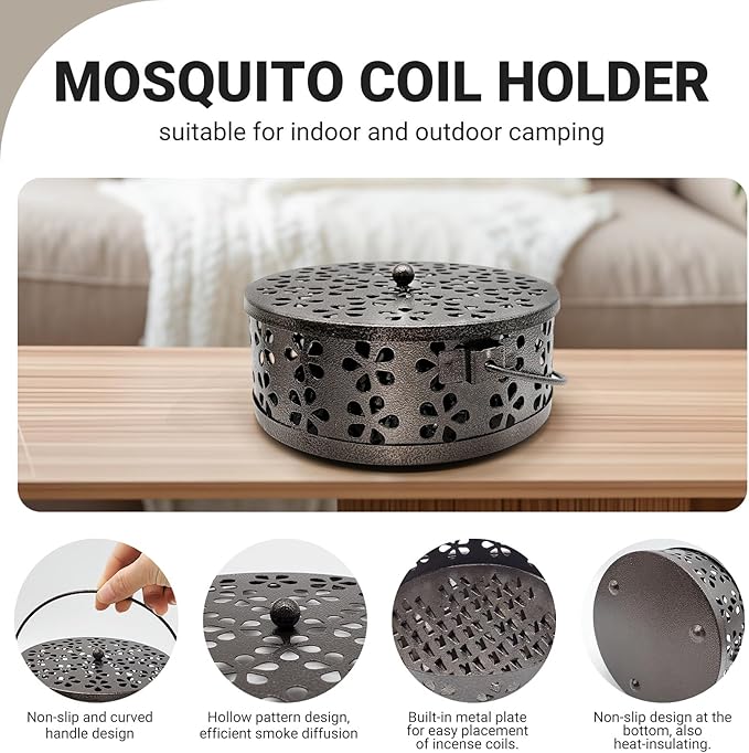 Mosquito Coil Holder, Portable Mosquito Coil Burner, Suitable for Indoor and Outdoor Camping (Bronze)