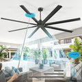 96 Inch Industrial Ceiling Fan No Light, Large Shop Fan with 8 Aluminum Blades, Quiet Reversible DC Motor, 6 Speed Remote Control,3 Downrods, Black Outdoor Ceiling Fans for Patios,Garage,Gym,Warehouse