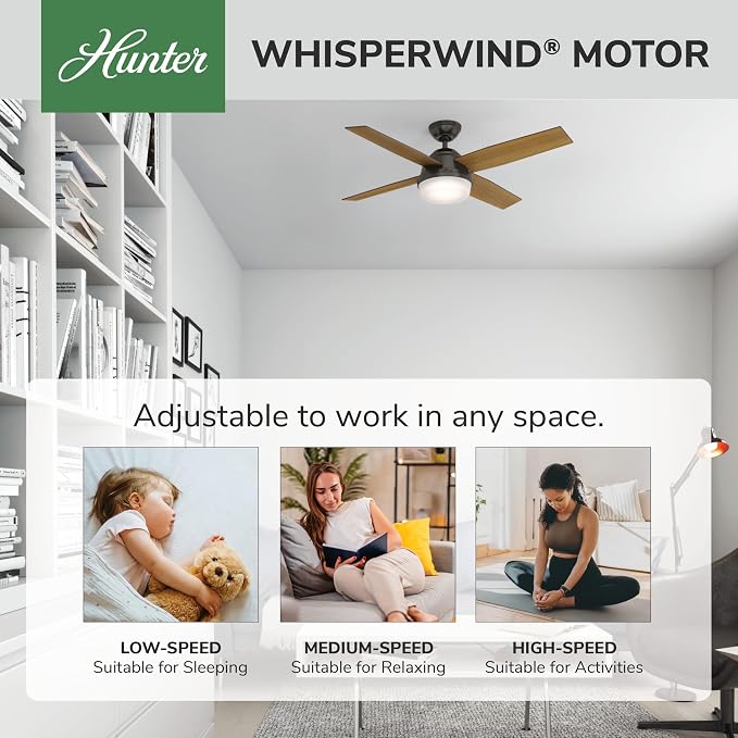 Hunter Dempsey, Indoor, Ceiling Fan, Modern, Quiet, 52 inch, Noble Bronze | with LED Light and Remote Control, Standard Mount, 4 Blades, For Bedroom, Living Room, Kitchen, 59446