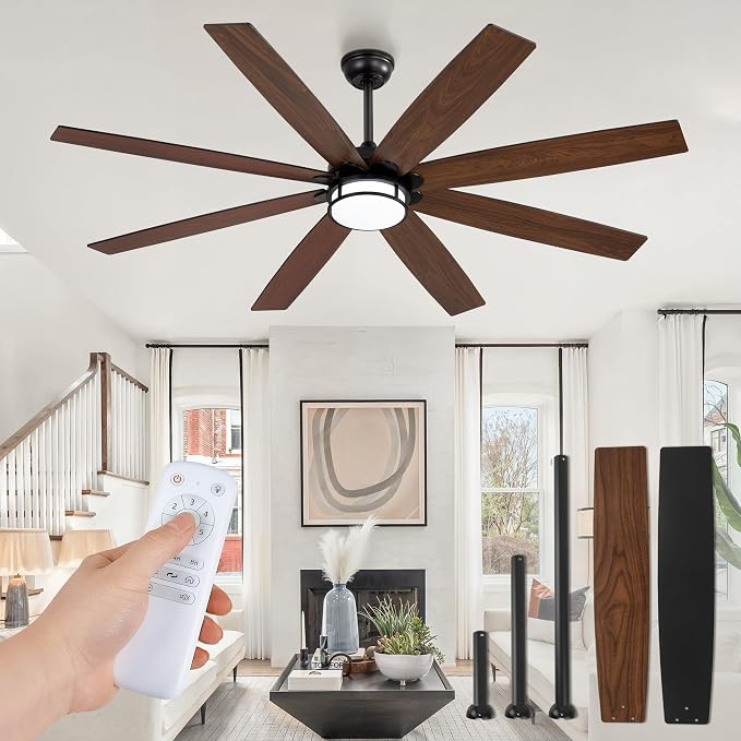 Fanbulous 65 Inch Ceiling Fans with Lights and Remote, Farmhouse Large Ceiling Fans, Black&Brown Modern Ceiling Fan with LED Light, Quiet DC Motor for Living Room, Bedroom, Kitchen, Indoor