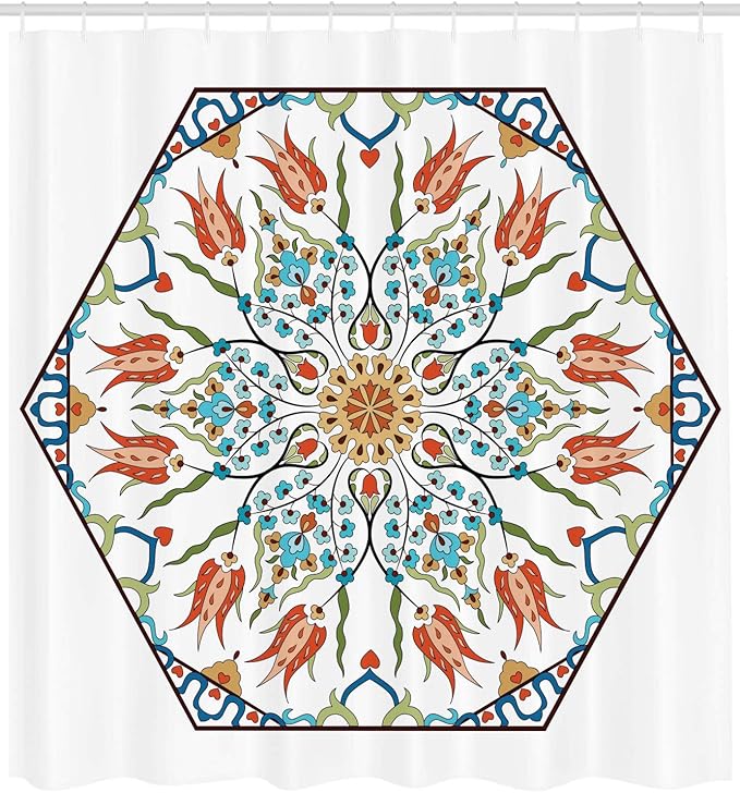 Ambesonne Antique Shower Curtain, Ottoman Turkish Floral Pattern Tulips Medieval Baroque Effect on Dated Art, Cloth Fabric Bathroom Decor Set with Hooks, 69" W x 84" L, Soft Blue