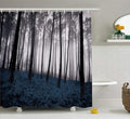 Ambesonne Forest Shower Curtain, Mystical Fantasy Woodland Under Heavy Fog Tall Trees Bushes Contrast Colors, Cloth Fabric Bathroom Decor Set with Hooks, 69" W x 75" L, Petrol Black