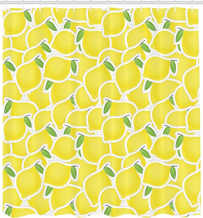 Ambesonne Yellow Shower Curtain, Bunch of Lemons Summer Citrus and Forms Nature Artprint Illustration in Paper Cutout Style, Cloth Fabric Bathroom Decor Set with Hooks, 69" W x 84" L, Green and Yellow