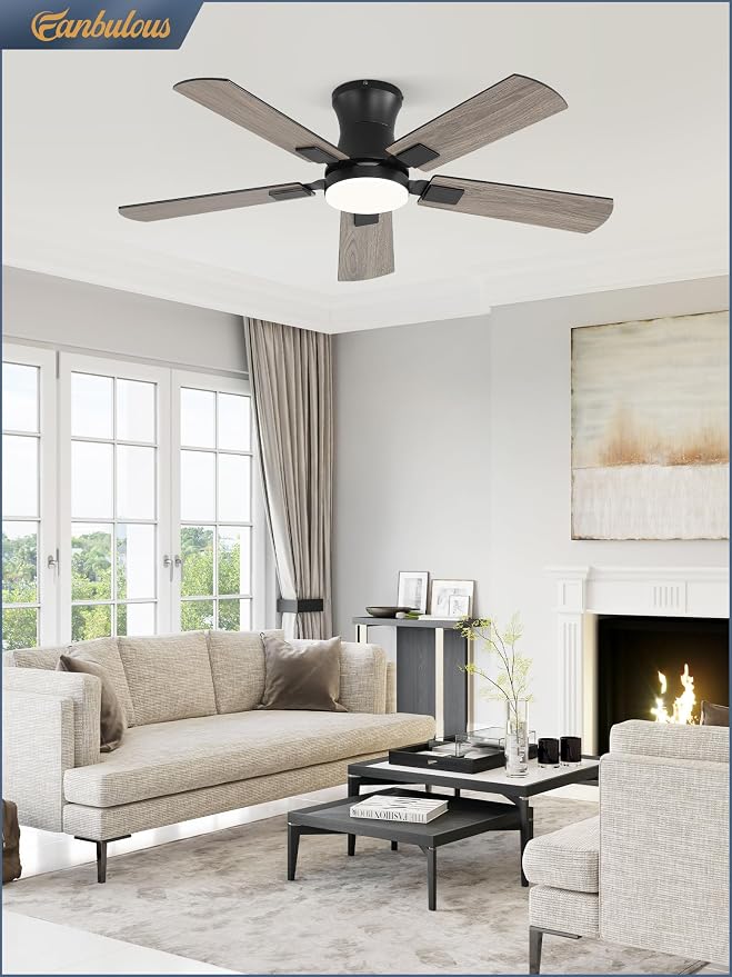 Fanbulous 42 inch ceiling fan with light, Low Profile Ceiling Fan with Light, App&Remote Control, Dimmable LED Light, Flush Mount Ceiling Fan for Indoor Bedroom Living Room, Qiuet DC Motor