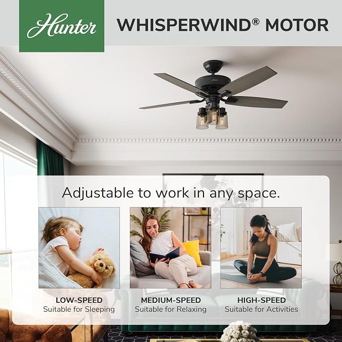 Hunter Bennett, Indoor, Ceiling Fan, Standard Mount, 52 inch, Matte Black
