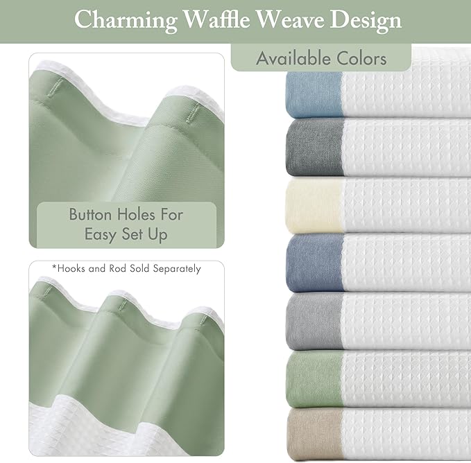 Madison Park Shower Curtain Spa Waffle Weave Long Shower Curtain for Bathroom 3M Scotchgard Moisture Management, Spa Quality Modern Shower Curtains for Bathroom, Long 72x78 Sage Green