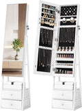 Nicetree Jewelry Cabinet Armoire with 2 Drawers, Lockable Standing Mirror Jewelry Cabinet, Full Length Mirror with Jewelry Storage, Gift Idea, Pure White