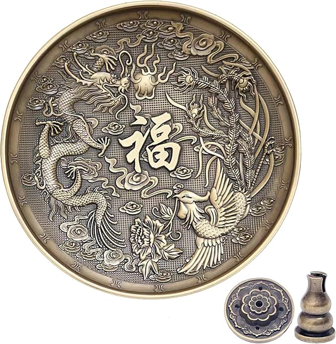 Brass Plate Incense Holder Set- 3 in 1 Incense Burner - for Smudging Bowl, Offering Bowl, Incense Burner Holder, Ash Catcher,Jewelry Dish