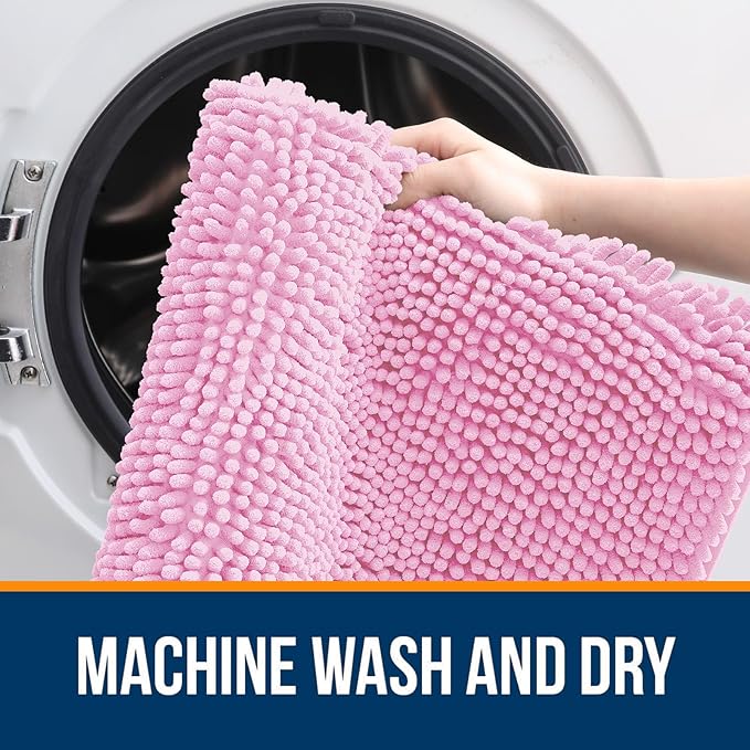 OLANLY Bathroom Runner Rugs 47x17, Extra Soft Absorbent Chenille Bath Rugs, Rubber Backing Quick Dry, Machine Washable Long Bath Mats for Bathroom Floor, Tub and Shower, Home Decor Accessories, Pink
