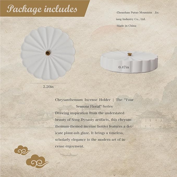 Incense Holder for Sticks with 0.3cm Holes - Chrysanthemum Design | Portable Ash Catcher & Burner for Desk, Office, Tea Room | The “Four Seasons Floral” Series