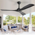 Depuley Ceiling Fan Without Light: 52 Inch 3 Blade Outdoor Fans for Patios - Black Ceiling Fan No Light Indoor Remote Control Ultra Quiet DC Motor Reversible 6 Speed Timer