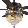 GJeg Crystal Ceiling Fan Fandelier with Lights- Retro Outdoor Fans with Remote Control, Farmhouse Ceiling Fan with Noiseless AC Reversible Motor,Dining Room,Living Room(52" Black)