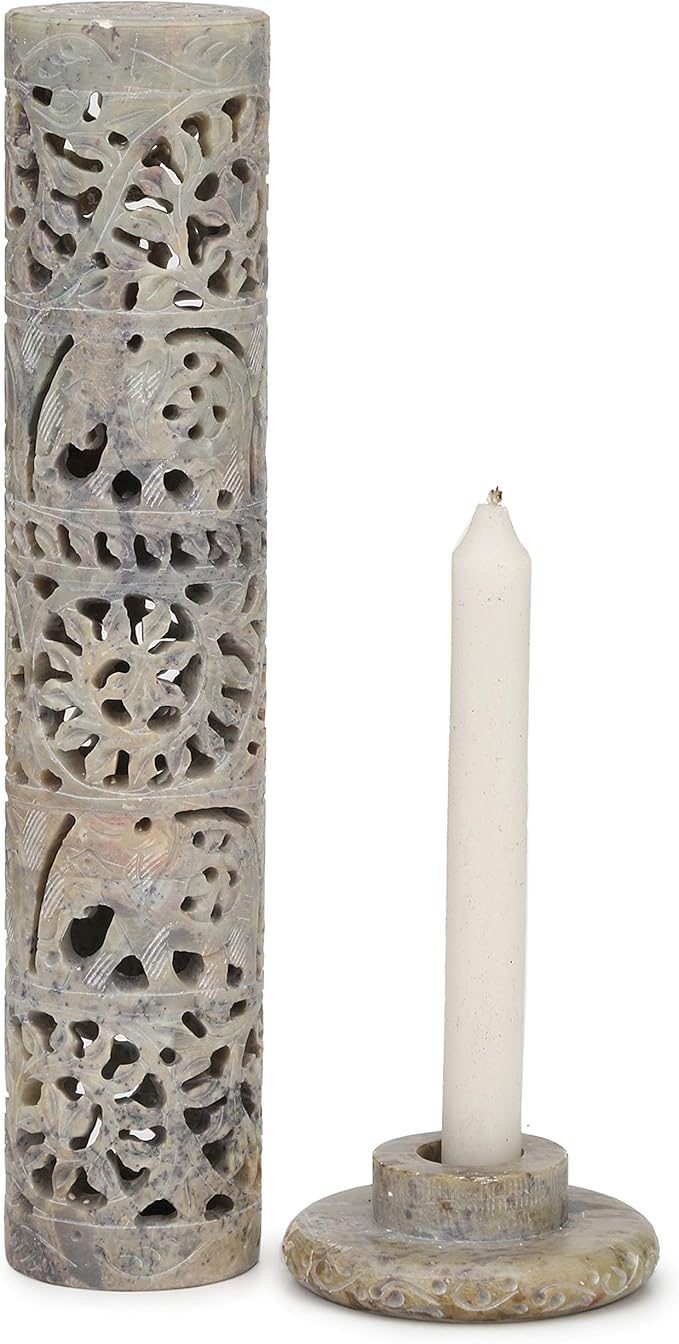 Carry Me Marble Soapstone Incense Stick Holder | Candle Burner | Tea Light Holder - Perfect Handmade Elephant Carving for Gifting. Decorative Home and Office Decor.(3 x 3 x 10.5 Inches)