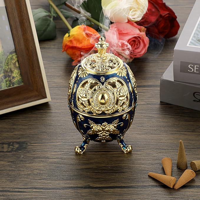 JUXYES Vintage Incense Burner Holder with Removable Ash Catchers, Metal Censer Antique Cone Coil Incense Burner Holder Zinc Alloy Spiritual Aromatherapy Yoga Meditation Gifts Retro Home Decoration