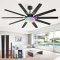 Fanbulous 65 inch RGB Ceiling Fans with Lights and Remote, Outdoor Black Ceiling Fan with 10 Blades, 32W LED light 3 CCT, 6 Speed Reversible Quiet DC Motor, Modern Ceiling Fan for Living Room Patio