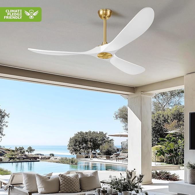 Haipeel 52 Inch Ceiling Fans Without Lights, Wood Ceiling Fan no Light with Remote Control and DC Motor, Indoor Outdoor Ceiling Fan Morden Living Room Bedroom 3 Blades Propeller, White Gold