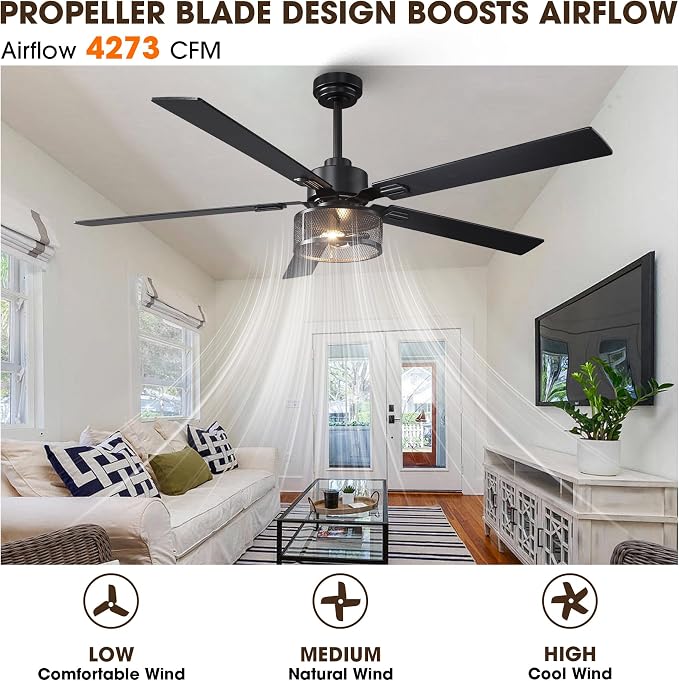 60 Inch Farmhouse Ceiling Fan with Lights and Remote/APP Control, Large Outdoor Ceiling Fan with 6 Speeds Reversible DC Motor, Rustic Ceiling Fan for Living Room Dining Room Patio