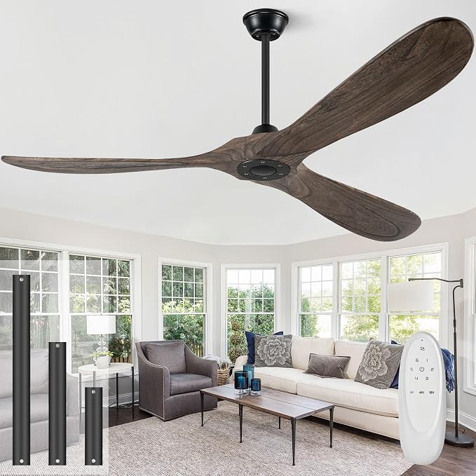 Eliora 52" Ceiling Fans Without Lights, Wood Ceiling Fan no Light with Remote, Large Outdoor Ceiling Fan for Patio, Porch, Bedroom, 6 Speed, Quiet DC Motor, ETL Listed-Deep Brown