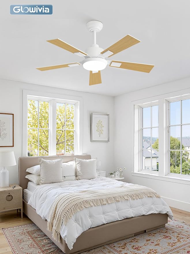 42 Inch Ceiling Fans with Lights and Remote&APP Control, White Smart Ceiling Fan with 3000-6000K Dimmable, 6 Speeds Quiet Reversible Motor, Indoor/Outdoor Ceiling Fan for Bedroom Living Room