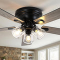 52 Inch Vintage Ceiling Fan with Light and Remote Control | Flush Mount Chandelier Fandelier Rustic with 6 Speeds 5 Reversible Blades for Bedroom Kitchen Dining Room