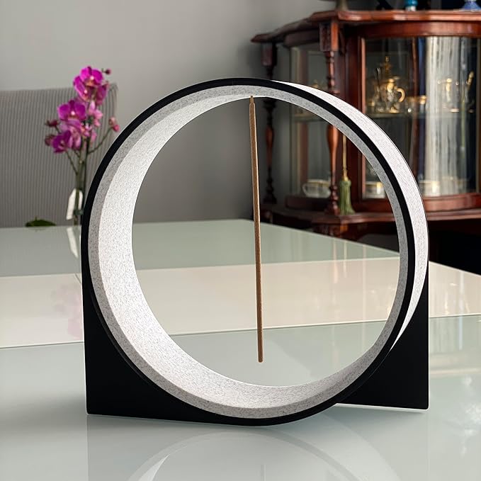 Incense Holder for Sticks with Wooden Ash Catcher, 3D Printed Marble Texture Incense Burner, Relaxation Meditation Yoga Spa Room Bathroom Decor, Lightweight