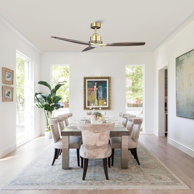 56” Gold Ceiling Fans with Lights and Remote - Modern Outdoor Sleek Luxury Gold Ceiling Fan, 3CCT, 6 Speeds eversible DC Motor for Living Room, Bedroom, Patios, Gazebo, and Indoor Spaces