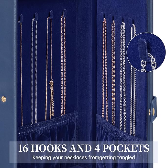 AKOZLIN 6-Tier Jewelry Box Organizer Functional 5 Drawers Leather Jewelry Storage Case for Women Girls Ring Necklace Earring Bracelet Holder Organizer with Mirror Extra Large Blue