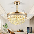 42 Inch Fandelier Ceiling Fan with Light, Chandelier Ceiling Fans with Lights, Crystal Ceiling Fans for Bedroom Living Room, LED Dimmable, 6 Wind Speed,3 Color Temperatures-Gold