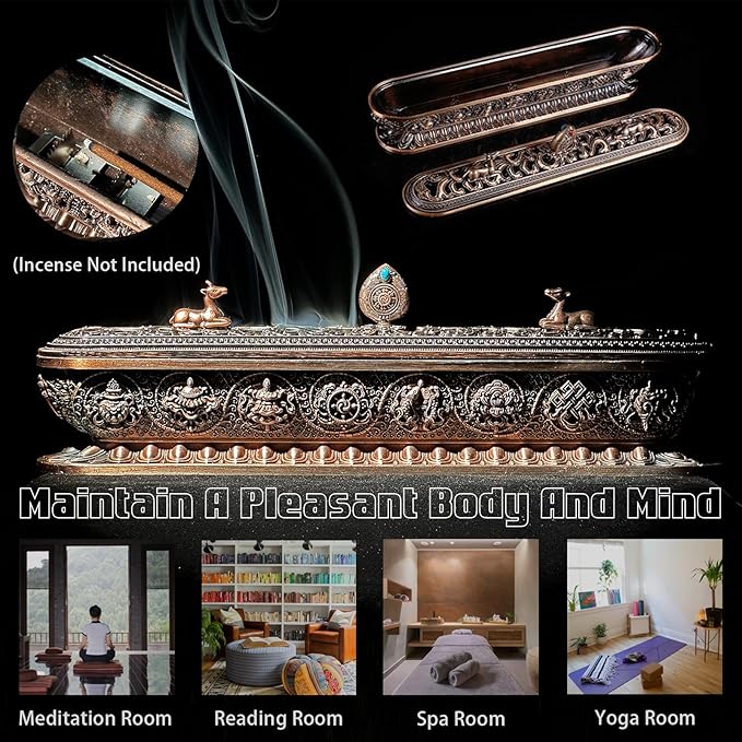 Incense Holder for Sticks Incense Burner with Ash Catcher Incense Stand for Yoga Meditation Home Office Decor - Red Bronze