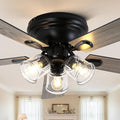 52" Flush Mount Ceiling Fan with Lights and Remote Control | Farmhouse Ceiling Fan with Light,Reversible Quiet DC Motor,5 Wood Blades,3 Clear Glass Lights for Bedroom Living Room Kitchen