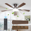 UME 52" Ceiling Fan with Lights & Remote, 6 Blades Low Profile Ceiling Fan, Quiet DC Motor, Natural Wind, 6 Speeds, 3CCT Dimmable 20W LED Modern Ceiling Fan for Bedroom, Living Room, Brown