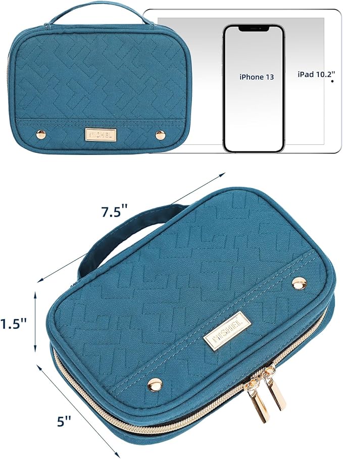 NISHEL Travel Jewelry Case Organizer, Tangle-Free Necklace Storage Bag | Stores rings, earrings, bracelets and watches in a compact case for travel and daily use, Lake-Blue, Small