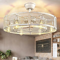 DLLT Caged Ceiling Fan with Lights: 26" Large Bladeless Fandelier with Light and Remote - Cement Industrial Chandelier Fan Light Semi Flush Mount Rustic Enclosed Fans Bedroom Dining Room Kitchen
