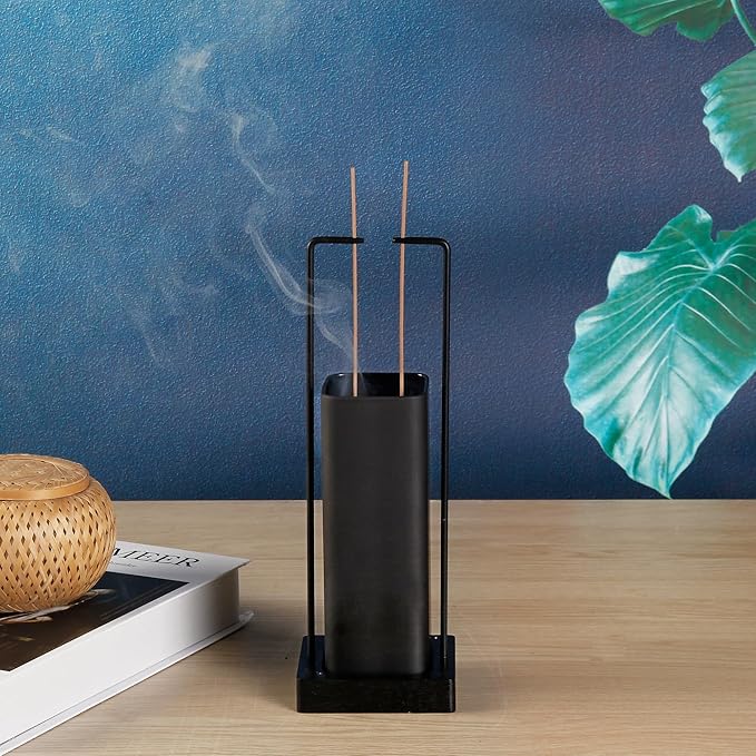 Incense Holder for Sticks, Upside Down Incense Burner with Removable Black Glass Ash Catcher Anti-Ash Flying