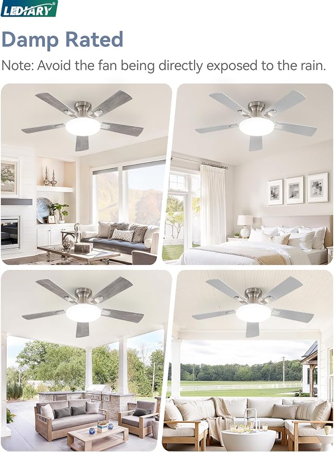 42 Inch Ceiling Fan with Lights and Remote, 30W 12" LED Panel Flush Mount Ceiling Fan, 6-Speed Quiet DC Motor Modern Low Profile Ceiling Fan with Reversible Blades for Bedroom, Living Room, Patio