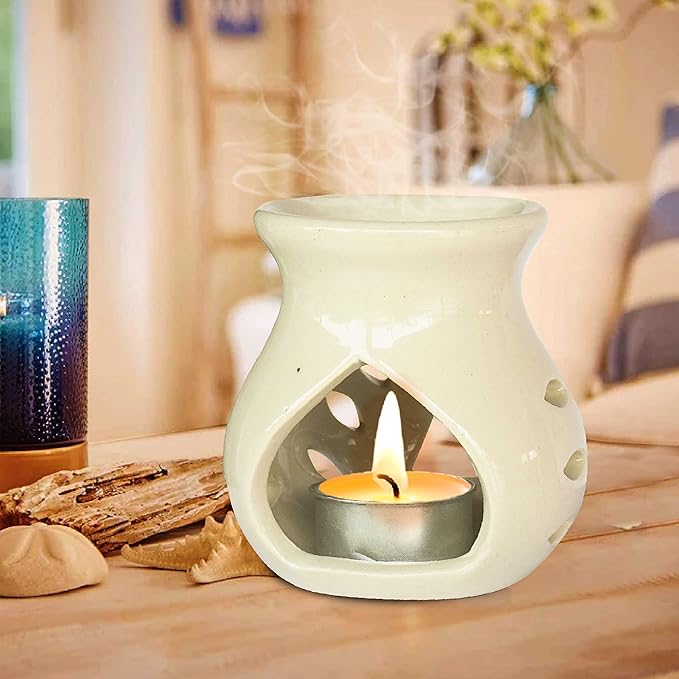 Ceramic Essential Oil Burner Wax Melt Burners |Aromatherapy| Ceramic Oil Diffuser| Candle Tealight Holder (Set of 1) Home Bedroom Decor Christmas Housewarming Gift, White