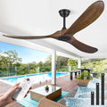 Haipeel 60 Inch Wood Ceiling Fan no Light, Outdoor Ceiling Fans Without Lights with Remote Control, Indoor Modern 3 Blade Propeller Ceiling Fan for Bedroom Porch, Reversible BLDC Motor, Dark Walnut