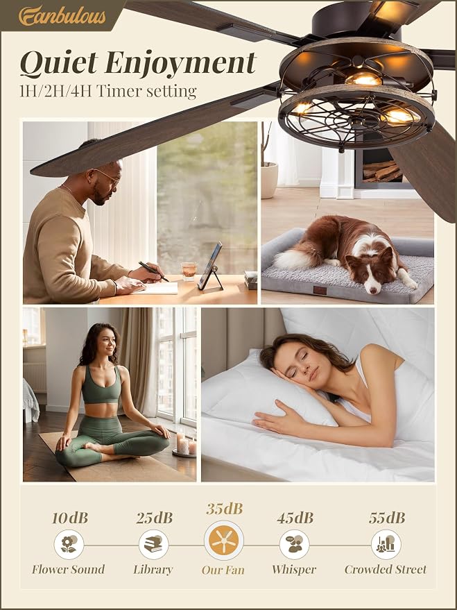 Fanbulous Farmhouse Ceiling Fan with Light and Remote, Industrial Caged Flush Mount Ceiling Fans with 6 Speed Reversible Motor and Dual Finish 5 Blades, for Living room, Bedroom (Oil Bronze, 60 Inch)